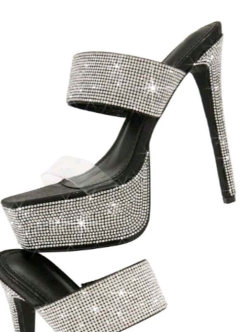Silver Crystal Embellished Platform Heels for Women - Picture 2 of 6
